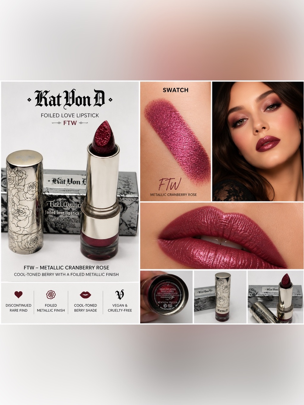 Kat Von D Foiled Love Lipstick Color “FTW” NIB